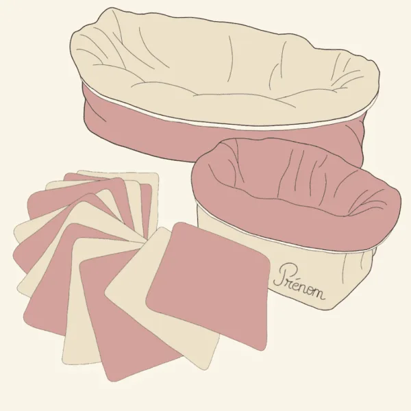 Paniers et leurs lingettes lavables en coton bio