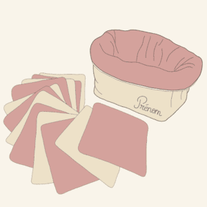 Panier et ses lingettes lavables en coton bio